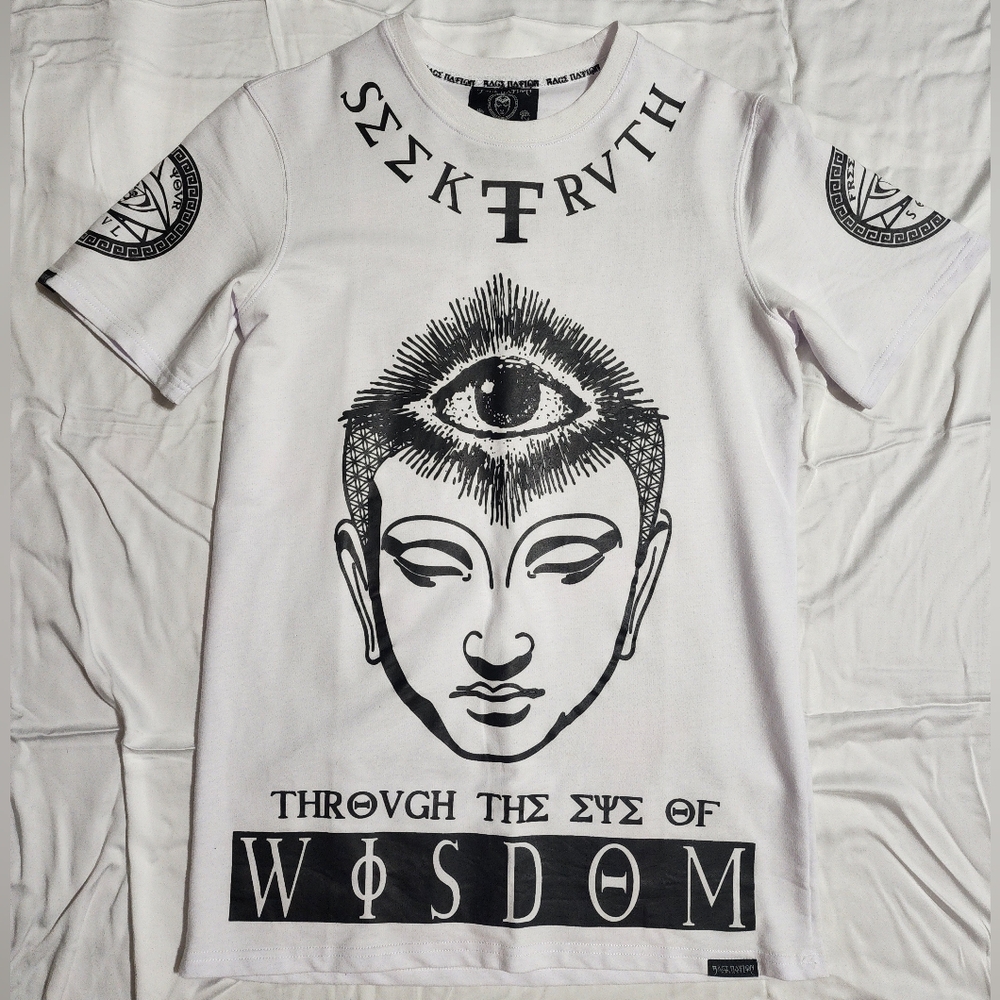 White Graphic Tee with Wisdom Design